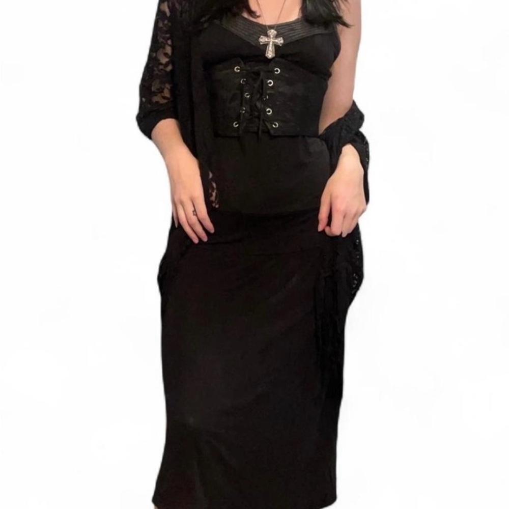 James Perse black and grey boho witchy drop waist midi dress